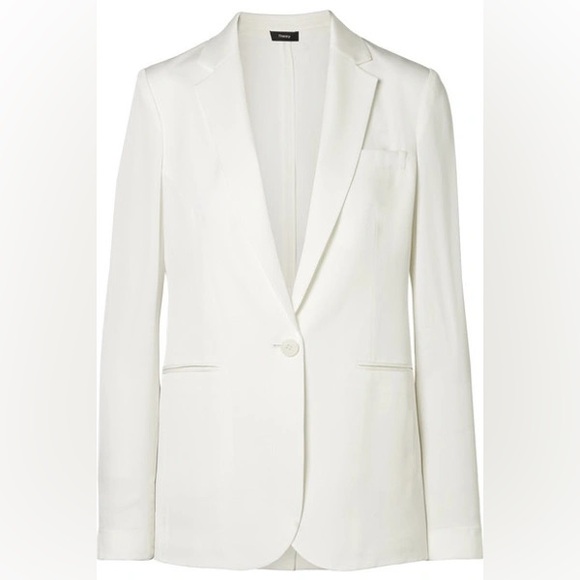 Theory EUC Grinson Silk Tailored Suit Blazer Jacket Ivory White Size 0 / S - Picture 4 of 10